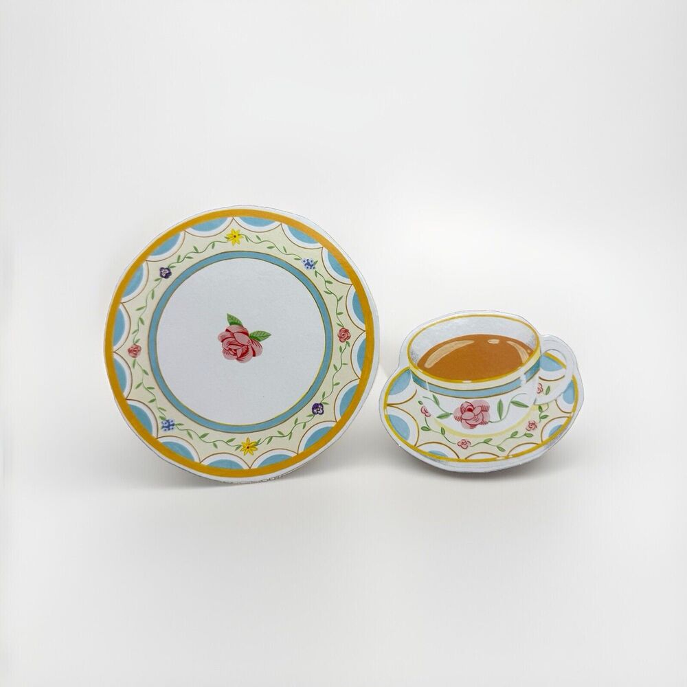 Eeboo Tea Party Game Replacement Piece Plate Cup of Tea Pink Flower
